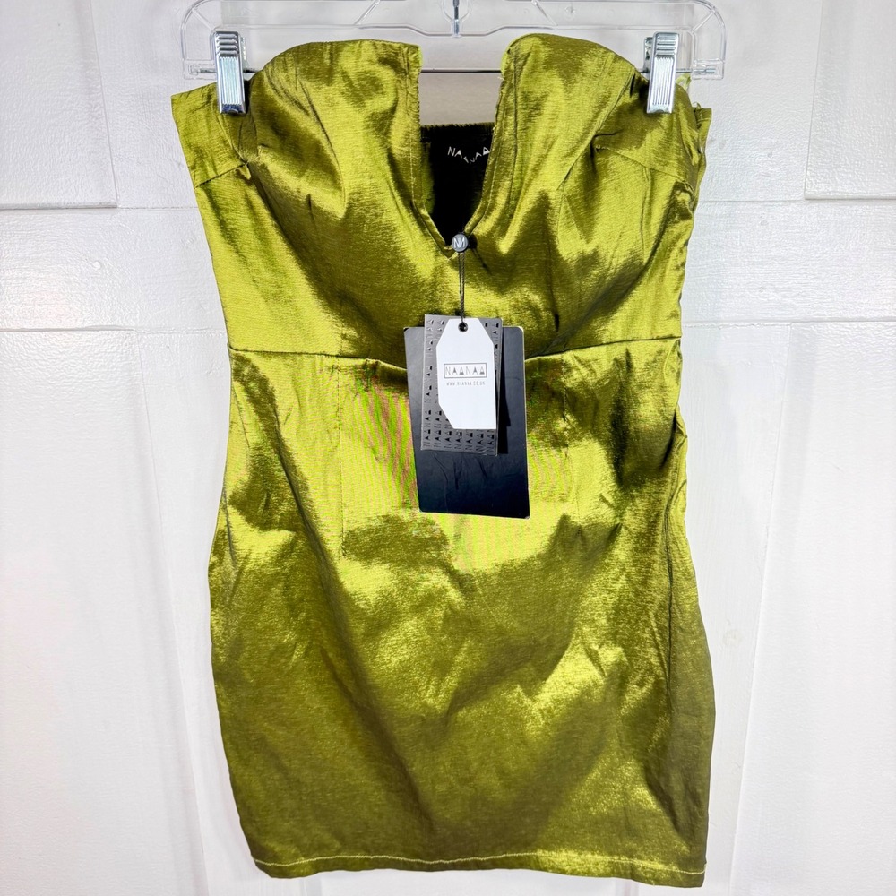 Strapless V-Neck Metallic Bodycon Mini Dress Chartreuse Green Beautiful 
NWT M